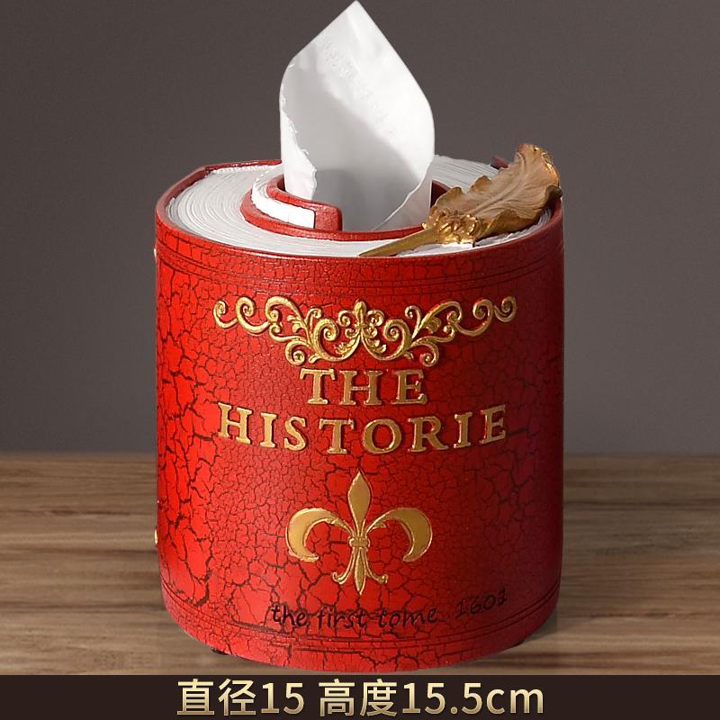 欧美式复古家居装饰乔迁纸巾盒工艺品客厅茶几收纳抽纸盒摆件-复古红 卷纸筒