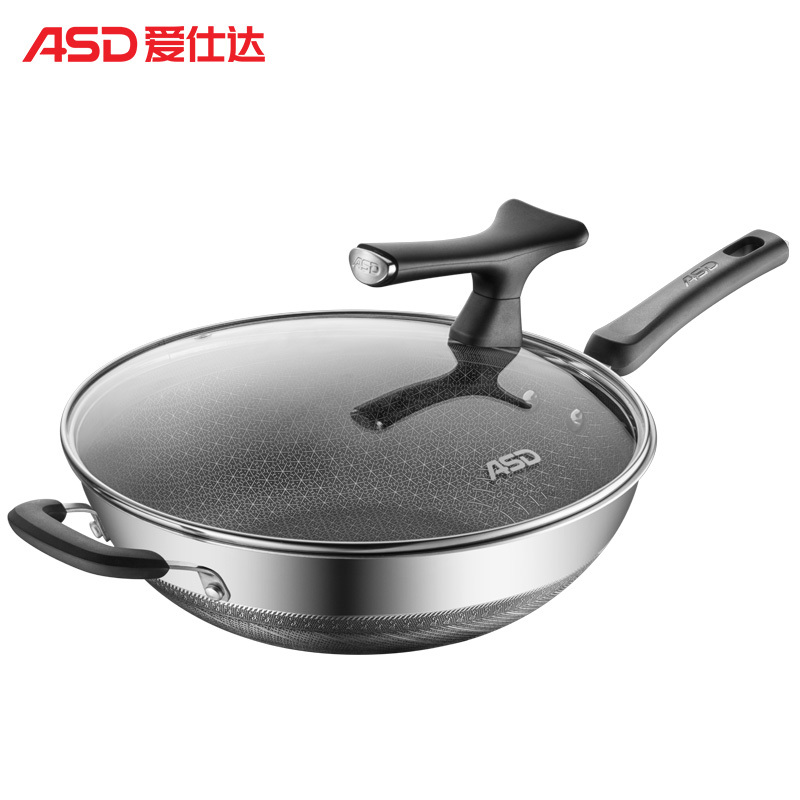 爱仕达(ASD)32CM锅具 晶钢甲油你控 316L不锈钢家用少油烟防粘三层钢炒菜锅CC32E23WG可用金属铲