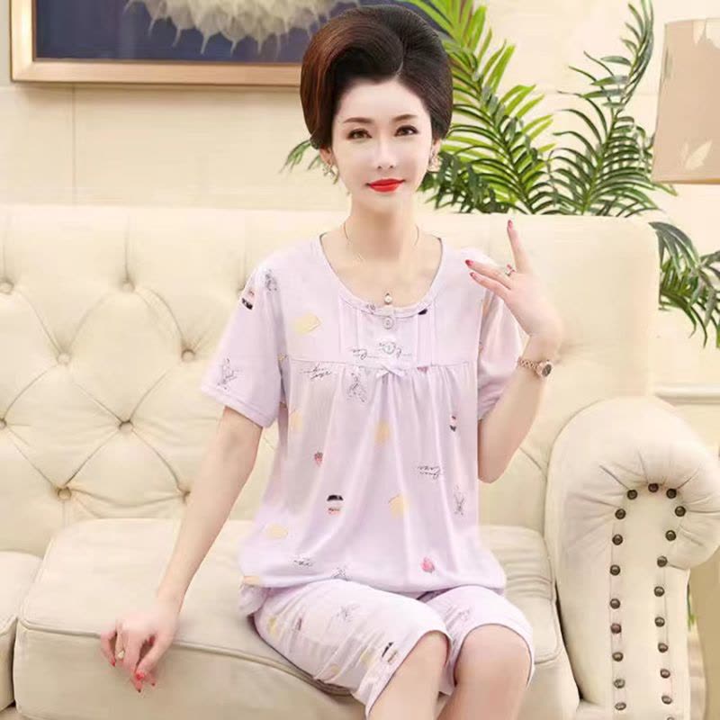 棉质睡衣女夏季薄款中老年短袖七分裤妈妈夏天新款家居服莎丞图片