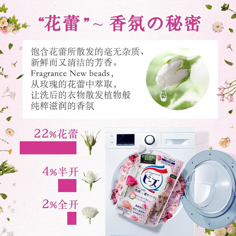 花王(KAO)洗衣液玫瑰香洗衣液替换装560g*3袋衣物护色柔顺剂粉色高清大图