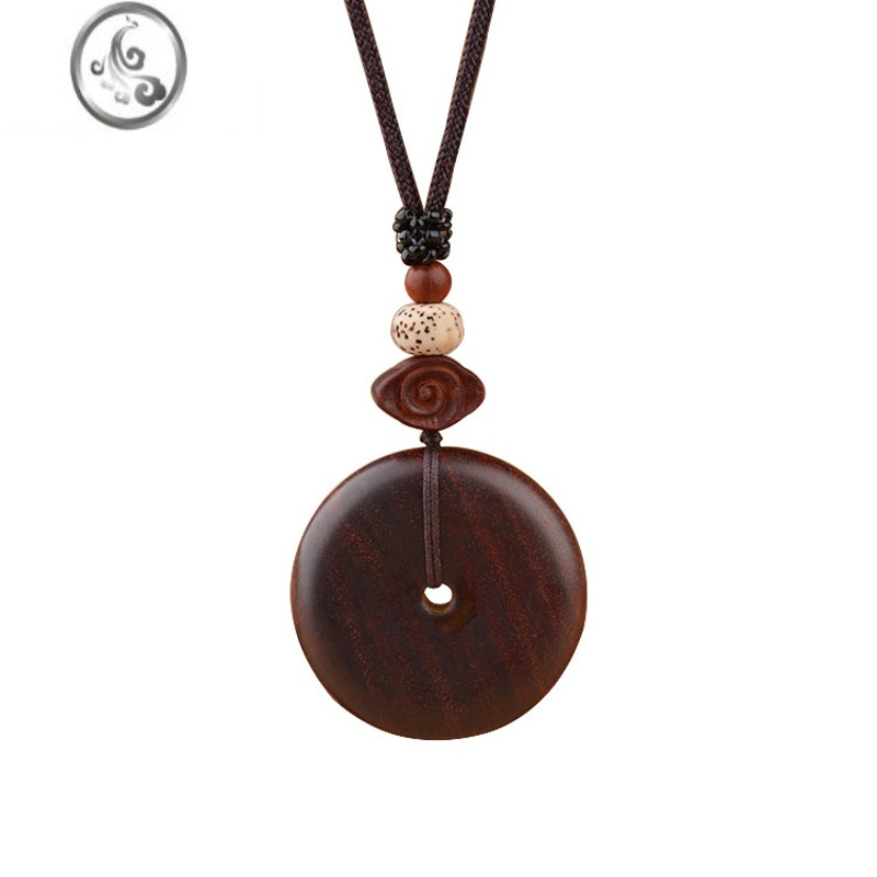 jimi小叶紫檀木吊坠原创平安扣木质项链男女长款百搭复古毛衣链挂件