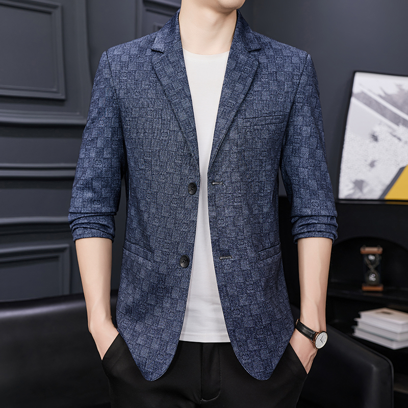 免费退换 时尚青年单西便服男士商务休闲外套秋新款格子西装男修身西服春秋单西修身外套西服西装专柜正品特款高清大图