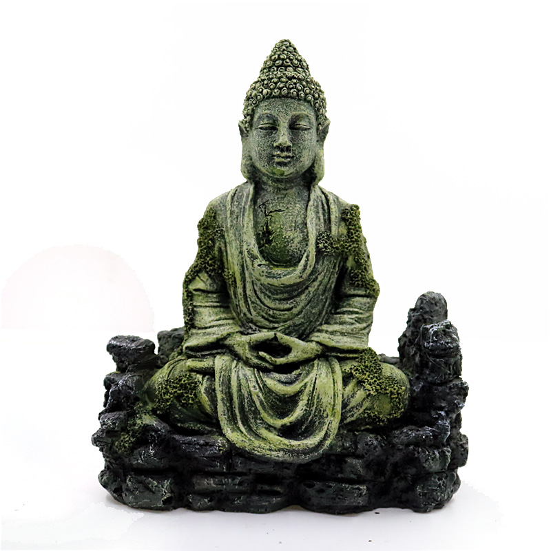 仿真鱼缸造景禅境古佛像佛头摆件水族箱树脂装饰假山石像如来坐佛高清大图