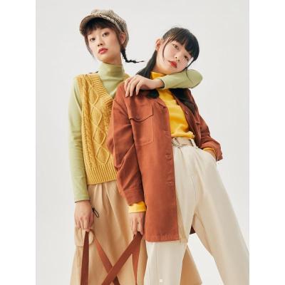 美特斯邦威长款外套女宽松新款秋季都市潮流风衣灯芯绒夹克女