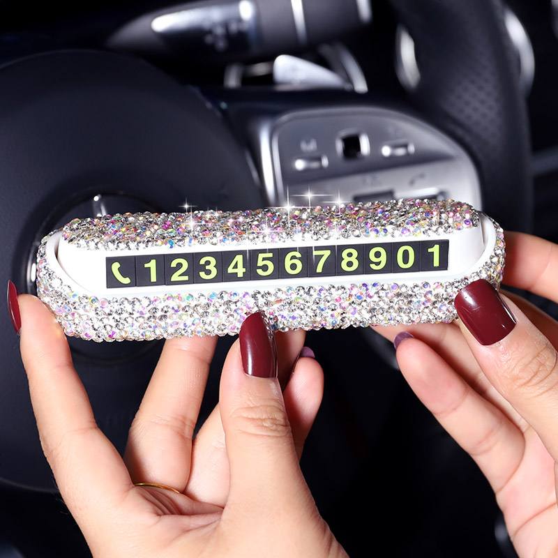 【补贴10%】汽车临时停车牌车号码牌车内挪车电话牌数字贴镶钻创意停车卡用品 满钻隐藏停车卡（白）