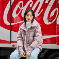 灰粉色短款羽绒服女立领2019秋装新款外套女冬宽松面包服太平鸟潮