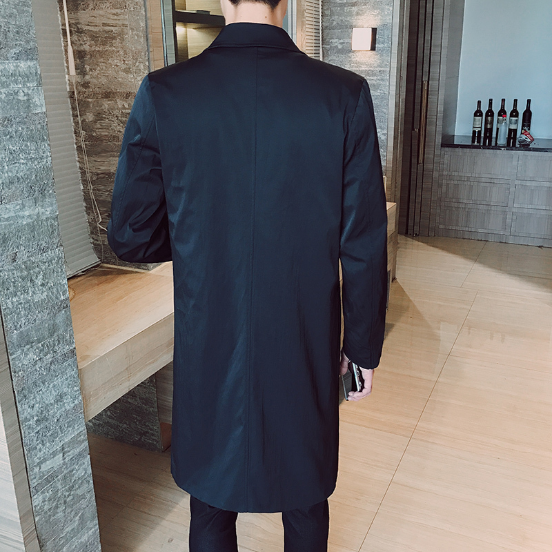 春夏新款男士风衣 2018年翻领休闲外套小西服青少年纯黑色夹克