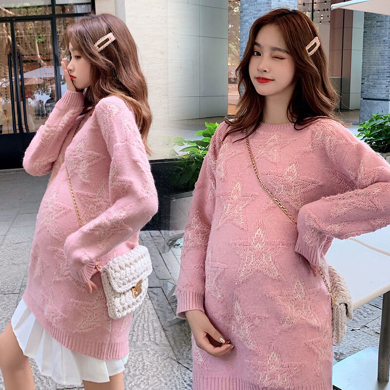 迪鲁奥(diluao)孕妇装秋冬装秋新款针织时尚宽松套头女上衣星星 粉色