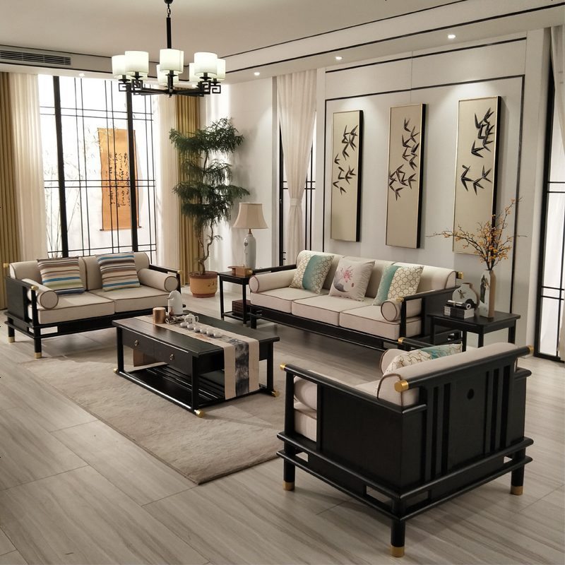 新中式沙发现代中式古典禅意别墅实木布艺沙发组合中国风家具定制