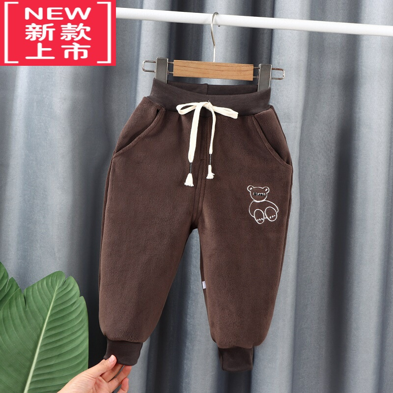可莉允男童加绒裤子秋冬款女童棉裤冬季加厚保暖裤外穿儿童休闲运动卫裤