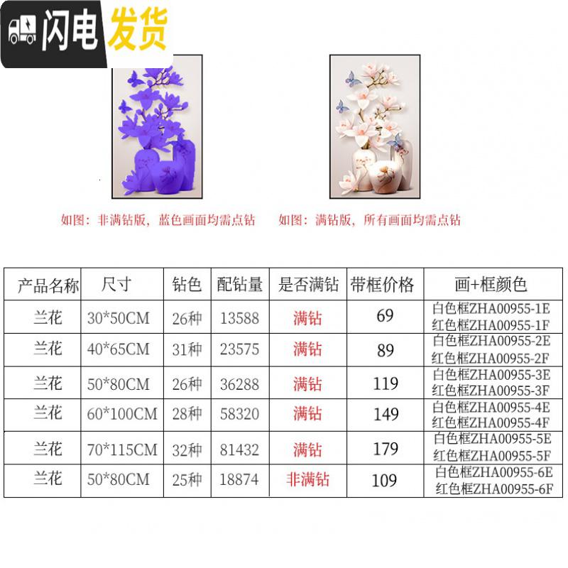 三维工匠2019年新款钻石画满钻带框客厅砖石点半钻十字绣家用小件 满钻兰花[40*65厘米][钻量多加30工具包2套]高清大图