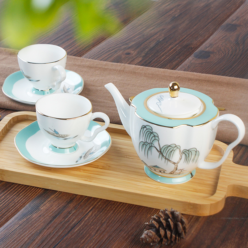 米兰度(Milandu)中式高档骨瓷轻奢茶咖具茶杯咖啡杯茶壶套装家用高档随手礼 中式茶咖具一壶双杯碟茶咖具套装水具