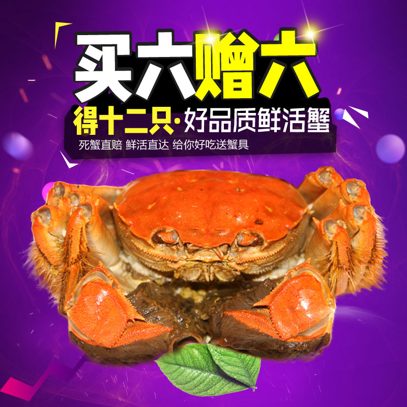 买6只送6只!澄湖之心阳澄湖大闸蟹 实物鲜活螃蟹 公3.5-3.0两母蟹2.5-2.0两共6对12只