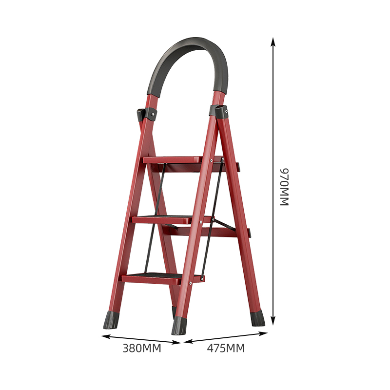 臻远 ZY-T135多功能梯子家用折叠梯室内踏板楼梯 红色三步梯高清大图