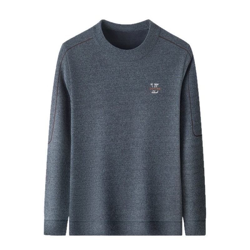 重磅绣花雪貂绒毛衣男2025秋冬季新款圆领加绒加厚保暖男士针织衫高清大图