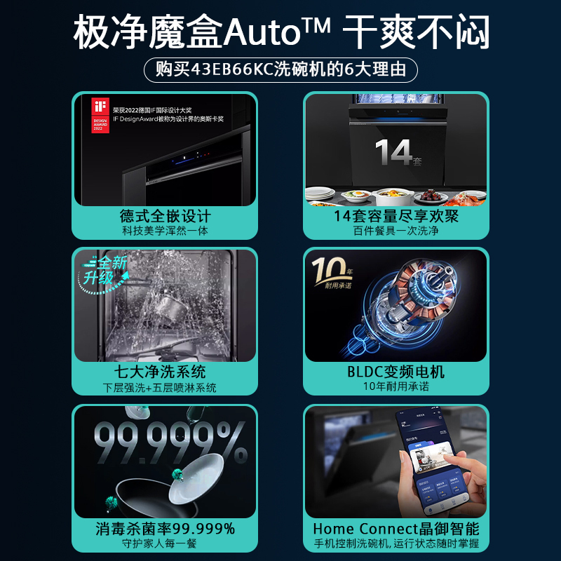 西门子(SIEMENS) 洗碗机极净魔盒14套Auto嵌入式洗碗机SJ43EB66KC
