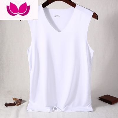 七斓无痕背心男士冰丝莫代尔棉夏季宽肩V领无袖T恤紧身修身型运动坎肩 白色 5XL(建议180-195斤)