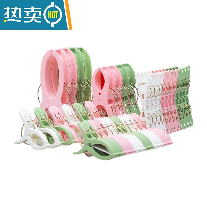 敬平衣服夹子晾衣夹防风固定毛巾家用晒被子大夹子蚊帐塑料夹子晾衣架 [被单夹][大号夹4只装]双弹簧-马卡龙高清大图