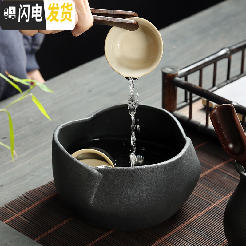 三维工匠日式黑陶茶具套装家用陶瓷整套功夫茶具复古办公室泡茶壶盖碗茶杯 15头提梁壶套装(200)高清大图