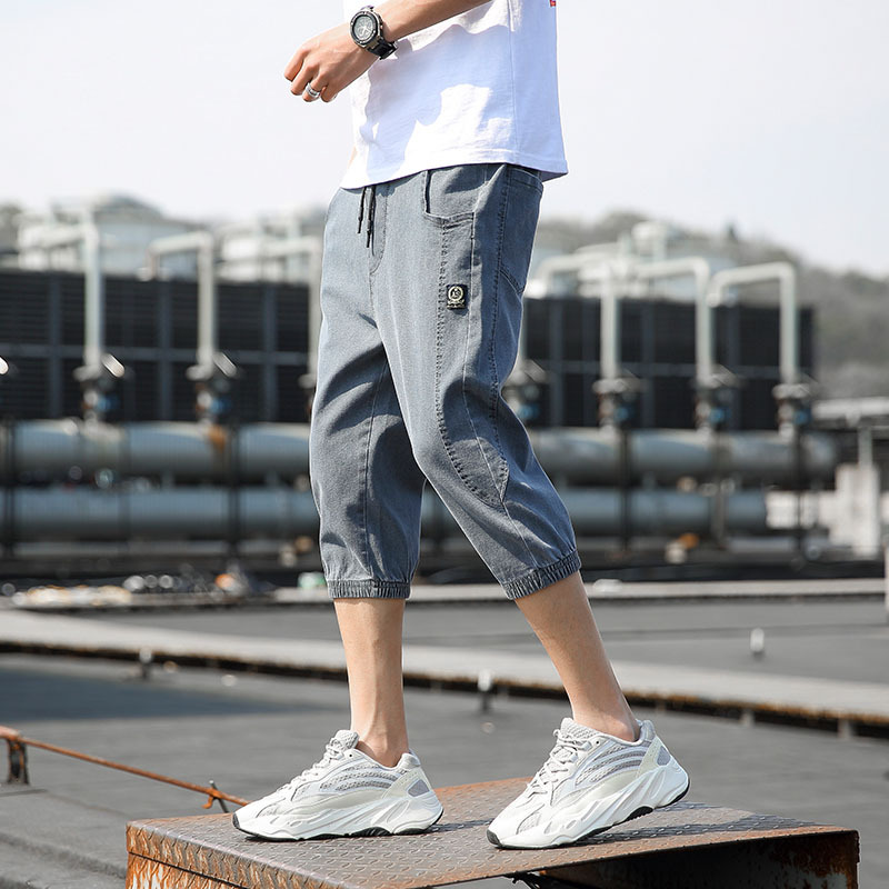 墨尔斯特(MO ER SI TE)2020夏季超火cec七分裤男牛仔裤潮流宽松短裤男ins小脚束脚7分裤509