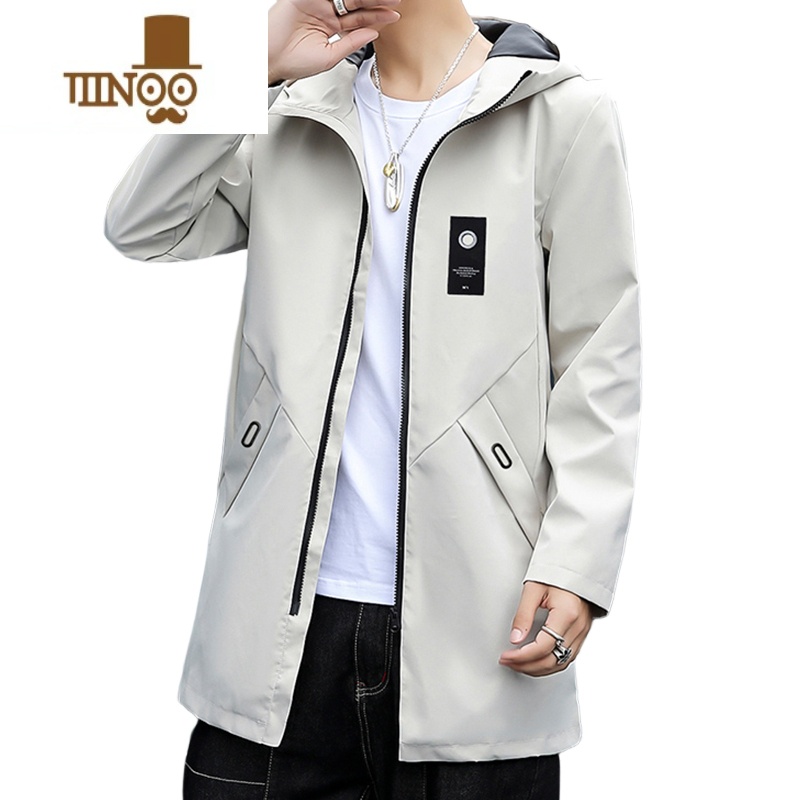 YANXU风衣男中长款新款韩版潮流连帽夹克男装青少年高中学生外套高清大图