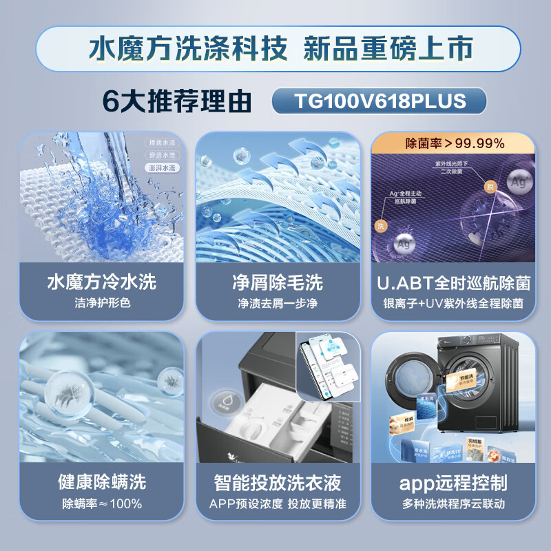 [水魔方性价比优选]小天鹅滚筒洗衣机全自动TG100V618PLUS护形护色10kg公斤智能投放家电国家政府补贴咨询客服