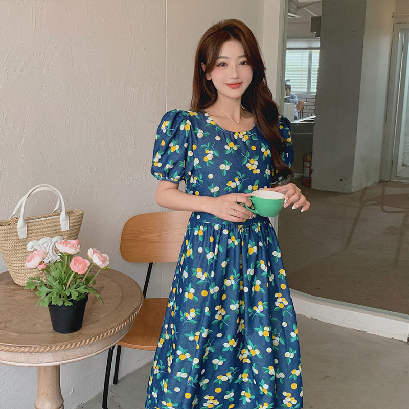 美动态大码女装宽松绑带收腰长款显瘦牛仔裙胖MM装新款韩版连衣裙