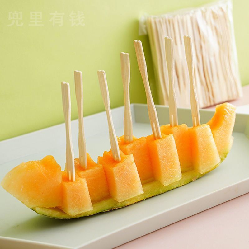 一次性水果叉水果签蛋糕叉小吃点心甜品家用签子竹制-100根*1包;果叉高清大图