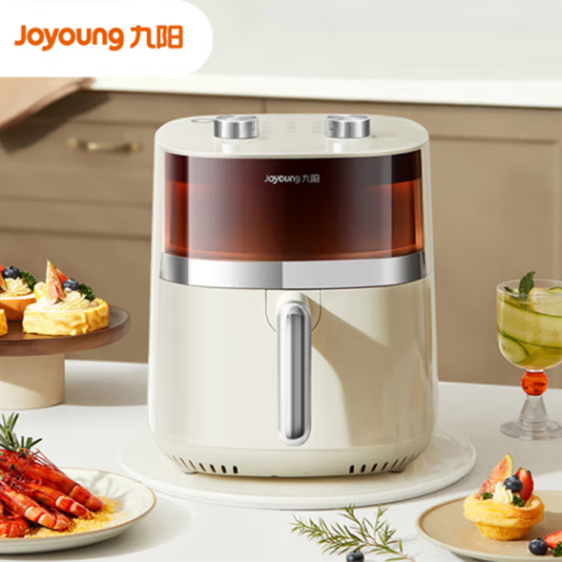九阳(Joyoung)空气炸锅 不用翻面5.5L家用双旋钮可视窗口蒸汽嫩烤精准控时炸薯条机电炸锅KL55-V189A