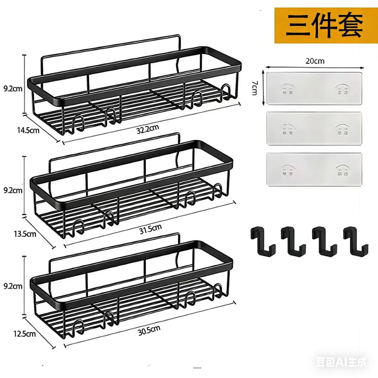 QOTOT浴室卫生间厨房置物架 沥水洗漱台家用墙壁免打孔吸盘三角架 三件套(置物架)