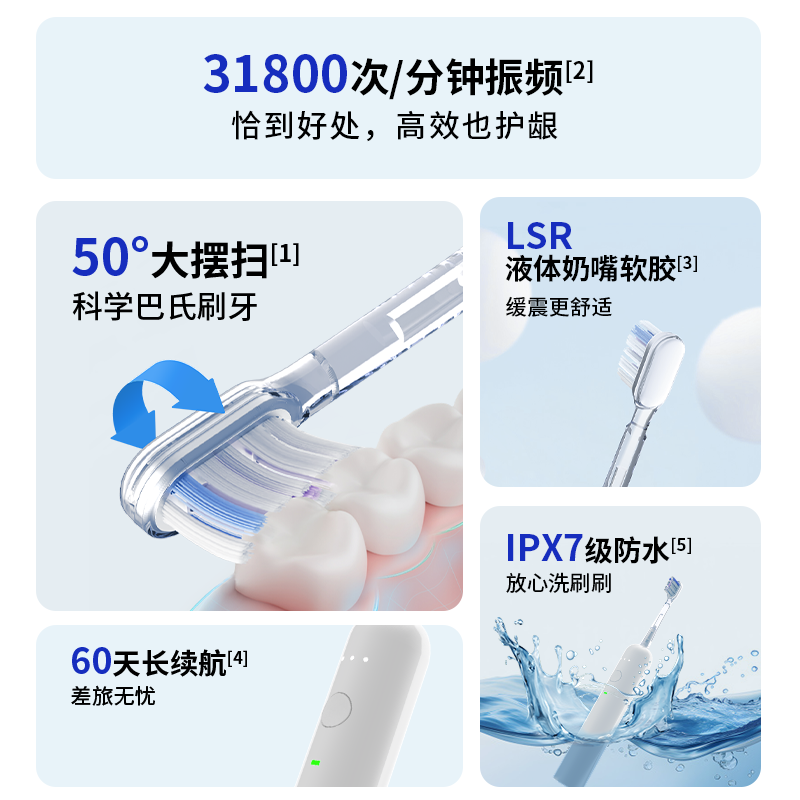 科西电动牙刷成人男女士情侣款软毛全自动智能GK-ET2奶杏白高清大图