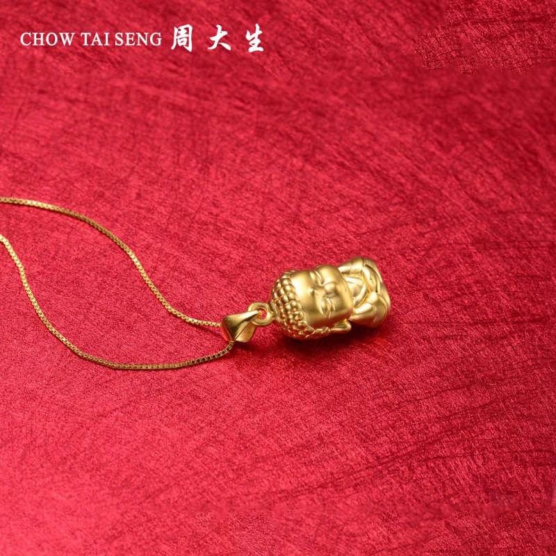 周大生黄金饰品黄金佛吊坠男女款新款正品3D硬足金大肚佛喜佛可配项链平安