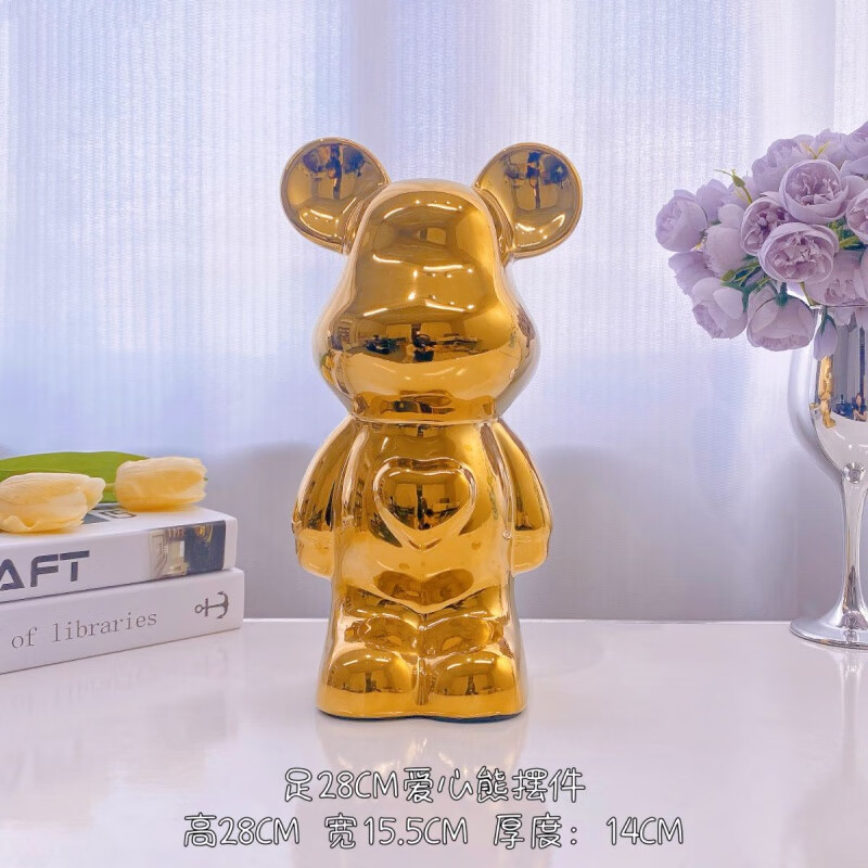 维诺亚中式暴力熊摆件陶瓷客厅玄关电视柜酒柜存钱罐家居装饰品送礼 28厘米(电镀金)电视柜摆件