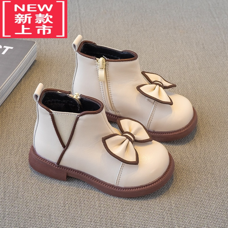 可莉允2022秋冬新款女童靴子小女孩短靴软底宝宝鞋儿童公主靴加绒皮靴潮