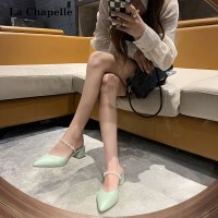 拉贝夏尔凉拖女2022夏季新款尖头法式凉鞋珍珠高跟包头半拖鞋外穿