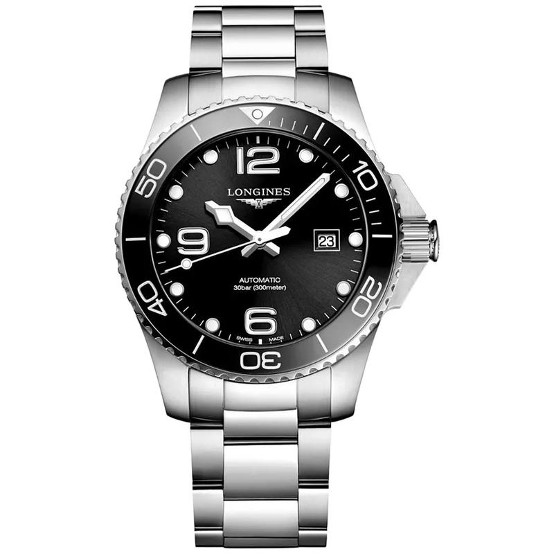 浪琴(LONGINES)男士瑞士自动机械潜水表43mm黑陶瓷圈钢带防水
