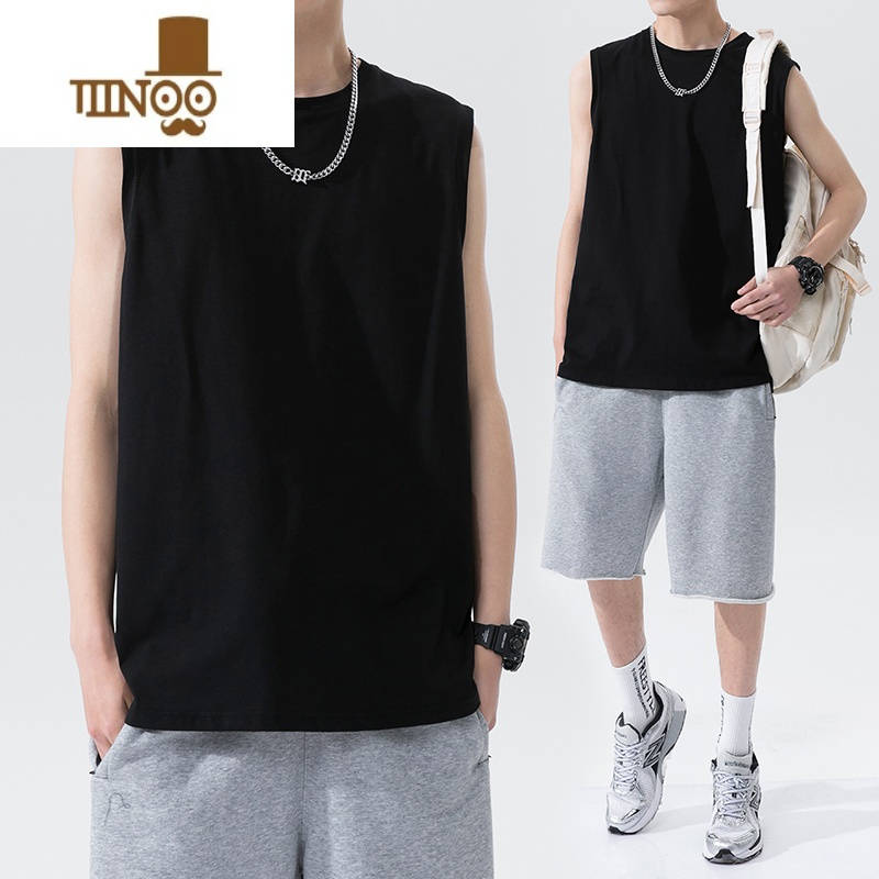YANXU运动背心男士夏季潮牌ins健身无袖坎肩衣服白色打底衫短袖t恤