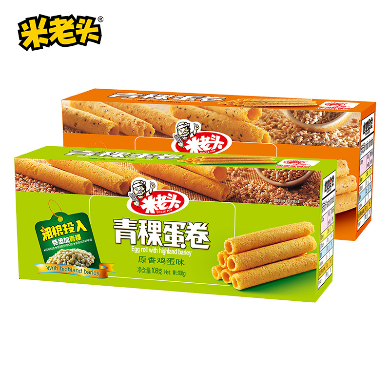 米老头(UNCLE POP) 青稞蛋卷组合 108g*2盒(芝麻味+原香味)