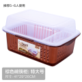 碗柜塑料碗筷沥水架带盖餐具碗具防尘置物架厨房双层收纳碗架家用 特大号-棕色