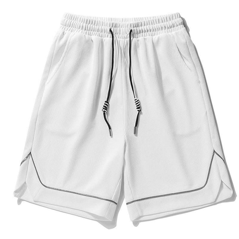 真维斯华夫格休闲运动五分裤男2022新款过膝短裤透气跑步篮球裤子图片