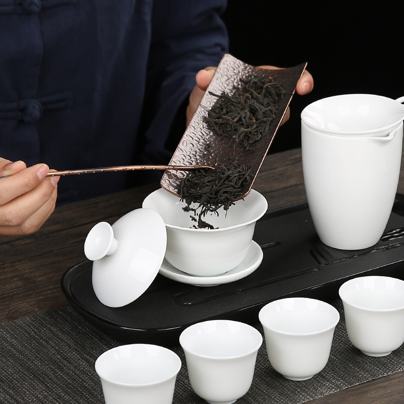 白瓷茶具套装简约盖碗茶杯茶烘焙精灵功夫茶具陶瓷泡茶碗logo定制批發礼 款式十