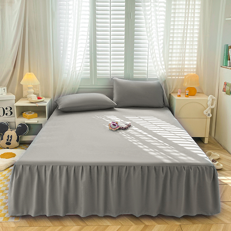纯色水洗磨毛床罩床裙式床套单件防尘带裙边床单床笠三件套1534