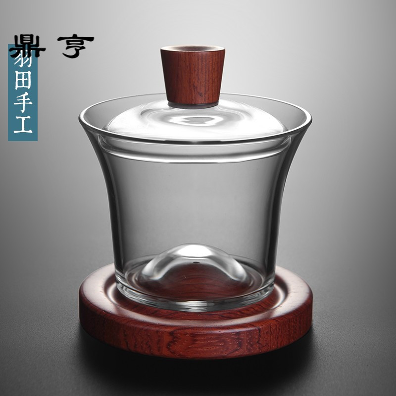 鼎亨羽田 日式透明玻璃三才盖碗茶杯 家用耐热加厚茶碗泡茶器功夫