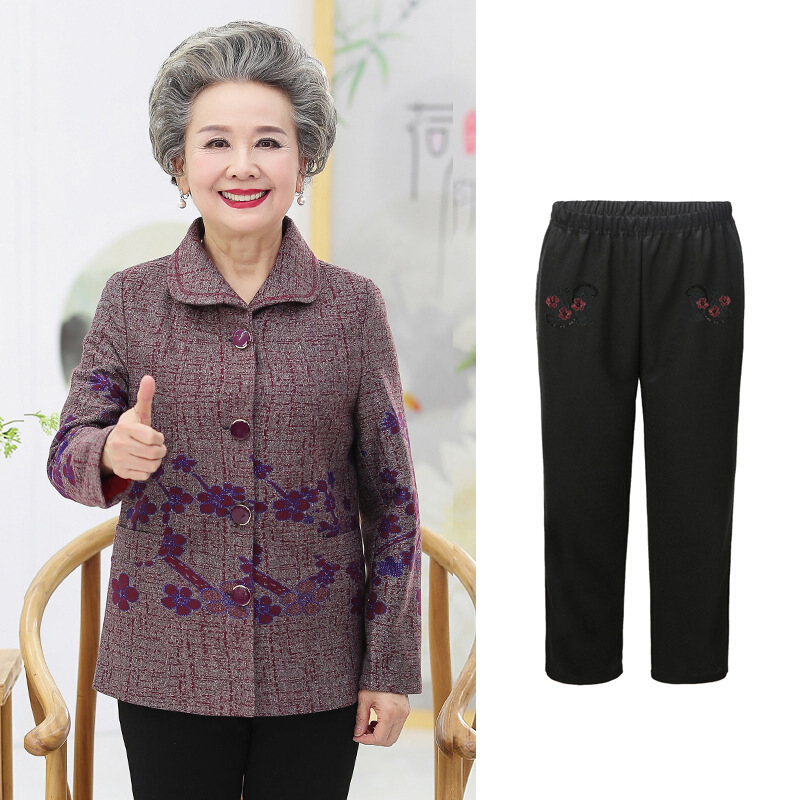 迪鲁奥(DILUAO)老太太衣服女60-70-80岁奶奶秋装外套中老年秋冬上衣妈妈装两件套