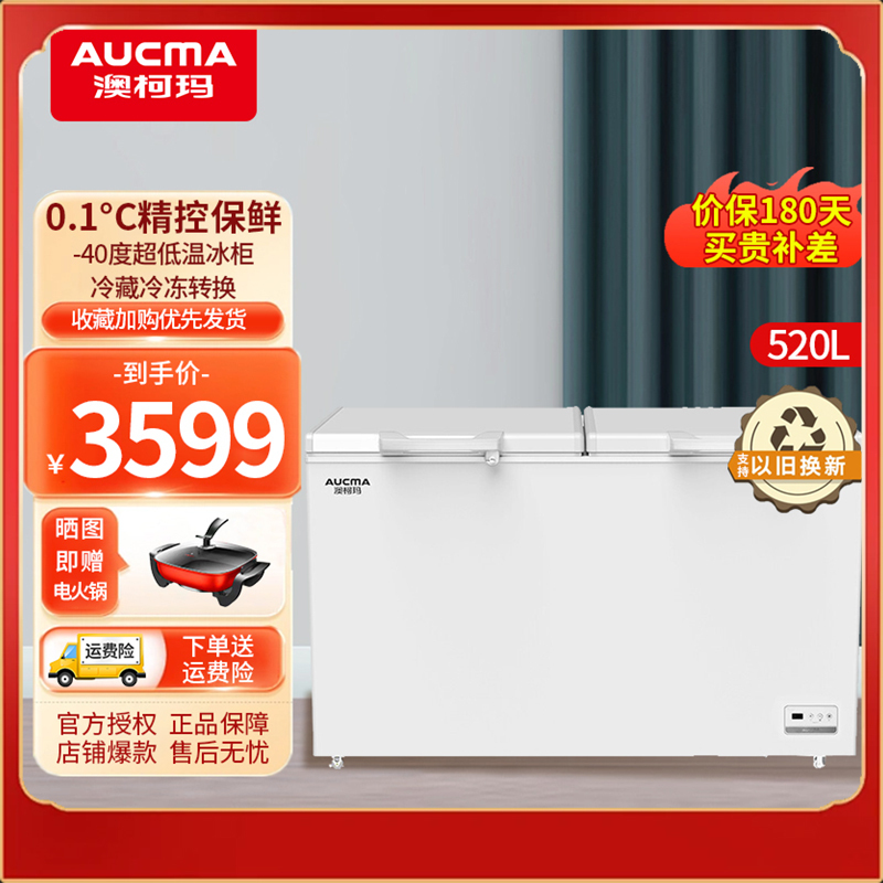 澳柯玛(AUCMA)商用低温大冰柜520升 卧式速冻冷柜大容量冷冻柜BC/BD-520SND