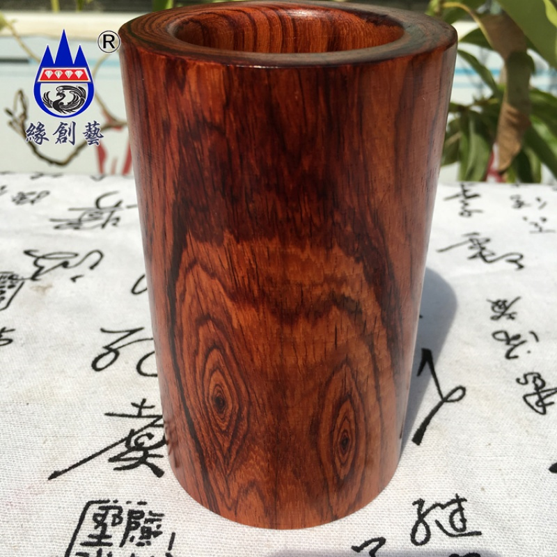 红木笔筒山水鬼脸纹酸枝实木圆形笔插一物一图礼品摆件