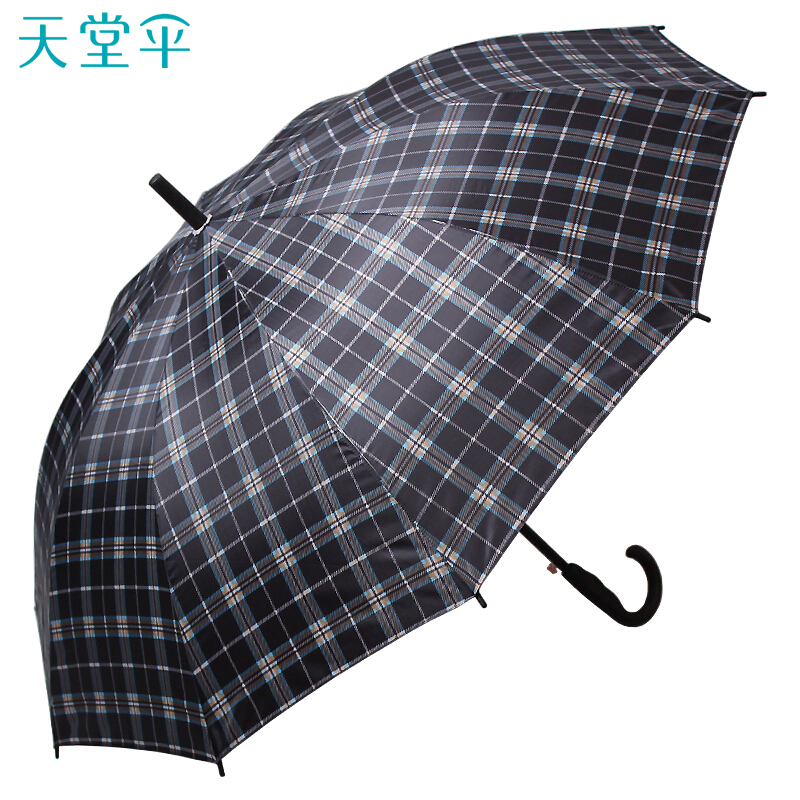 天堂伞 直杆伞自开长柄伞晴雨伞加大2-3人经典商务伞雨伞70cm*10骨 170E格子黑格