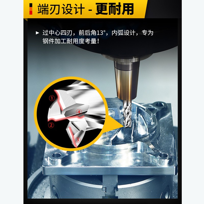 册宣立铣刀高速钢白钢洗刀铝合金数控机床直柄铣刀金属铁专用四刃刀具4刃精铣8MM