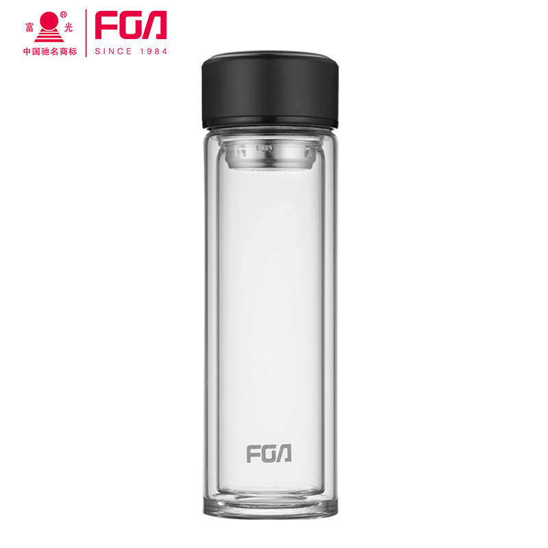 富光FGA双层玻璃保温杯 350ml 黑色盖 真空玻璃杯