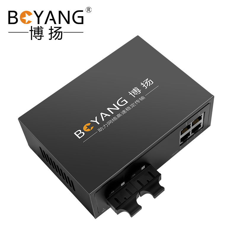 博扬(BOYANG)BY-DG204S 千兆二光四电单模双纤光纤收发器交换机 光电转换器 防雷SC接口 25公里外置电源